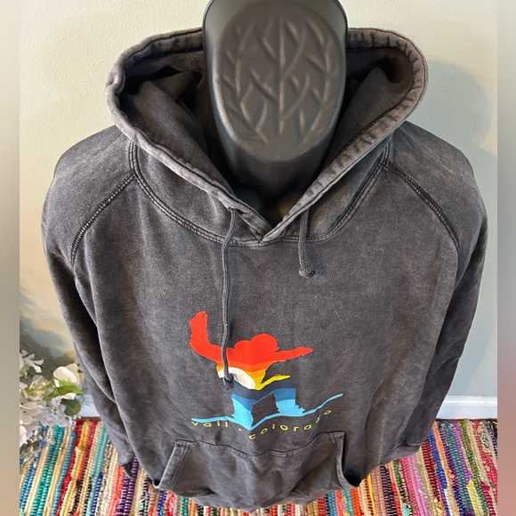 NEW Vail Colorado Snowboard Hooded Sweatshirt Duck Co Acidwash Gray Large - Picture 3 of 7